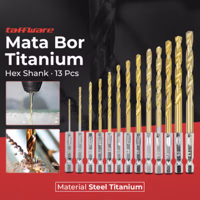 Taffware Mata Bor Power Drill Steel Titanium Hex Shank 13 PCS - SV-VDB13 - Golden