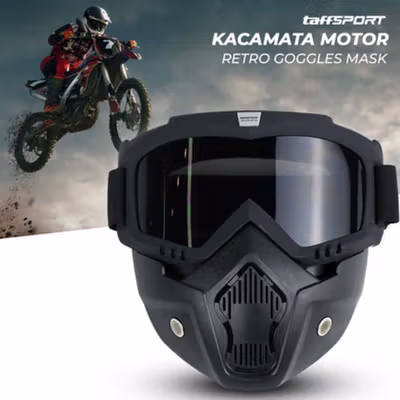 TaffSPORT BOLLFO Kacamata Goggles Mask Motor Retro Windproof - MT-04 - Black/Gray
