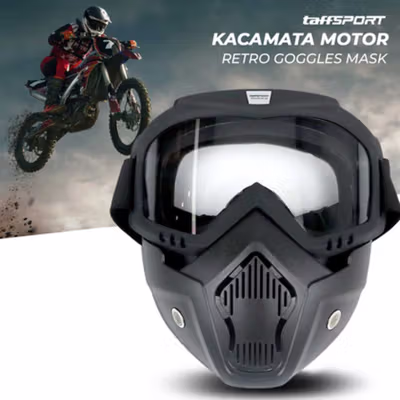 TaffSPORT BOLLFO Kacamata Goggles Mask Motor Retro Windproof - MT-04 - Black/Transparant