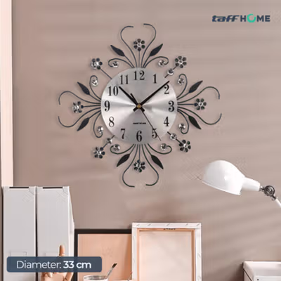 TaffHOME Jam Dinding 3D Quartz Creative Model Luxury Diamond 33cm - H7 - Silver
