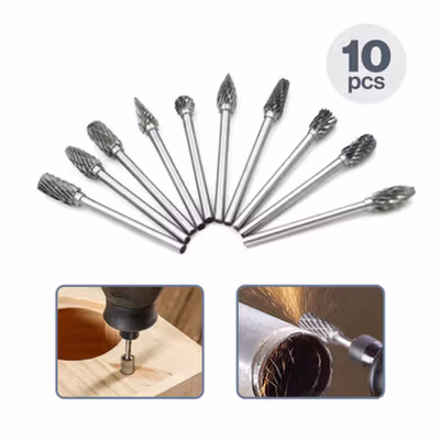 JIGONG Mata Bor Tungsten Carbide Cone Spiral 1/8 Inch 10 PCS - JG8 - Silver
