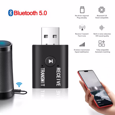 DigRepair USB Dongle Bluetooth 5.0 Transmitter Receiver - YET-TR6 - Black