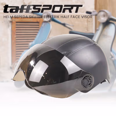 TaffSPORT Helm Sepeda Skuter Elektrik Half Face Visor - 328 - Black