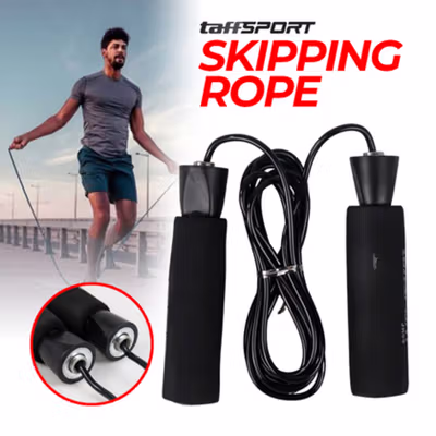 TaffSPORT Tali Skipping Speed Jump Rope Bearing Non Slip Sports Weight - JR05 - Black