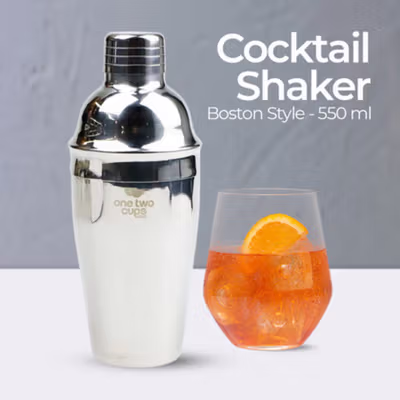 One Two Cups Cocktail Shaker Bartender Boston Style Stainless Steel 550ml - JJ60048 - Silver