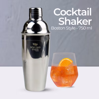 One Two Cups Cocktail Shaker Bartender Boston Style Stainless Steel 750ml - JJ60048 - Silver