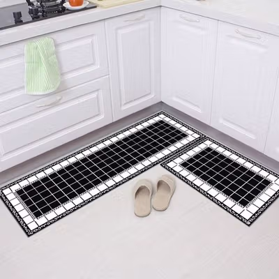 SkDays Keset Dapur Anti-slip Living Room Kitchen Balcony Rug 2PCS - D350 - White