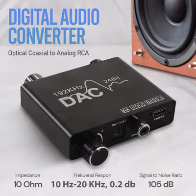 AUKUK Digital Audio Converter DAC Optical Coaxial to Analog RCA - AU340 - Black