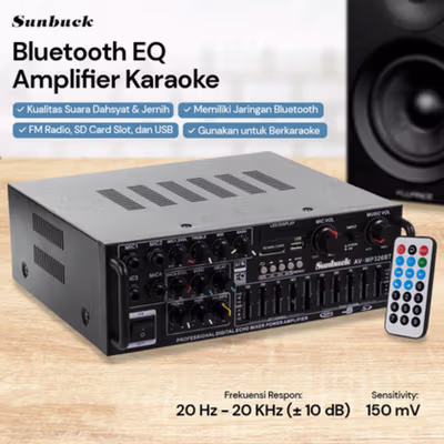 Sunbuck Bluetooth EQ Amplifier Karaoke Mixer Audio FM - AV-MP326BT - Black