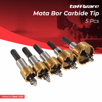 Taffware Mata Bor Carbide Tip Wood Metal Hole Cut 5 PCS - EPC-PIT-20P - Golden