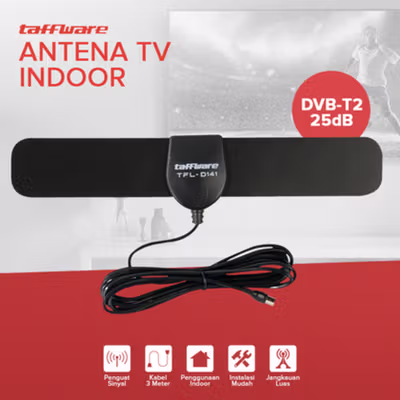Taffware Antena TV Digital Indoor DVB-T2 25dB - TFL-D141 - Black