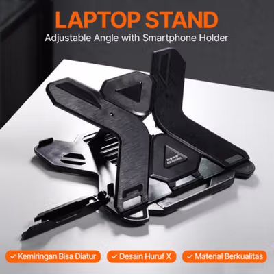 ICE COOREL Laptop Stand Adjustable Angle with Smartphone Holder - E5 - Black