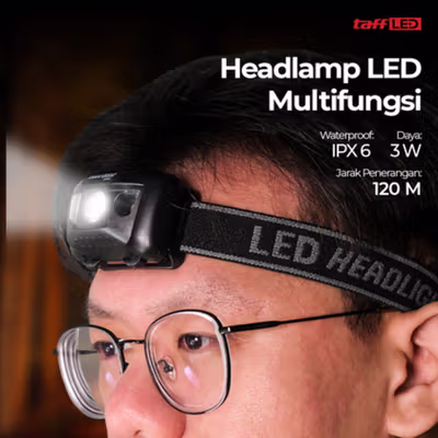 TaffLED Headlamp LED Multifunction Outdoor Lighting 3W - GD63 - Black