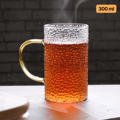 Miflame Cangkir Kopi Kaca Tahan Panas Hammer Aesthetic Mug 300ml - JJ916 - Transparent