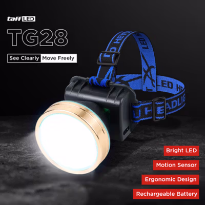 TaffLED Senter Kepala LED Headlamp Motion Sensor Rechargeable - TG28 - Black