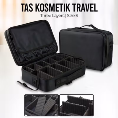 Biutte.co Tas Kosmetik Make Up Travel Three Layers Size S - X33 - Black