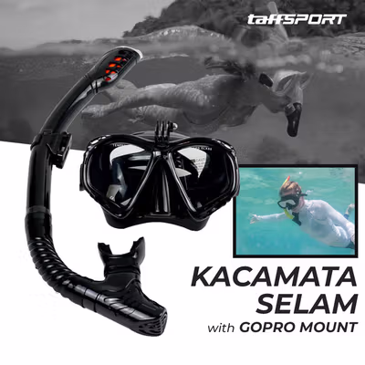 TaffSPORT Kacamata Selam Snorkeling Wide View GoPro Mount Diving Mask - AS304 - Black