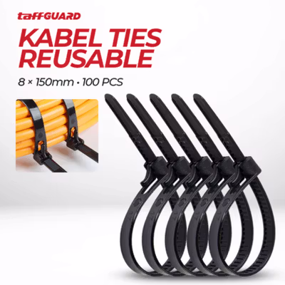 TaffGUARD Kabel Ties Zip Cable Organizer Reusable 8x150mm 100 PCS - Z815 - Black