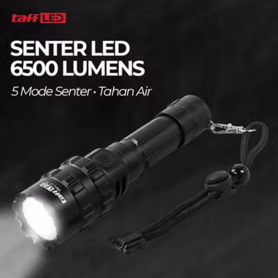 TaffLED Senter LED Cree XM-L L2 Rechargeable IPX6 6500 Lumens - 701 - Black