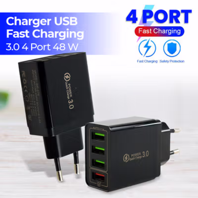 OLAF Charger USB Fast Charging QC 3.0 4 Port 48 W - BK-376 - Black