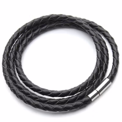 Gelang Tangan Braided Bahan Kulit 3 Lapis - PW740 - Black