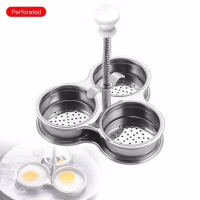 AMMBER Alat Rebus Telur 3 Slot Non-Stick Perforated Hole Egg Poacher - YD16 - Silver