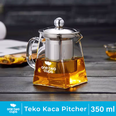 One Two Cups Teko Teh Kaca Saringan Tahan Panas Api Infuser Teapot 350ml - TP-761 - Transparent