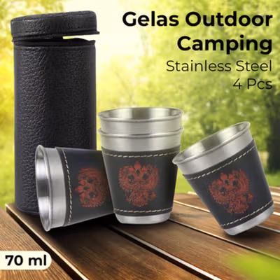 One Two Cups Set Gelas Camping Stainless Steel Travel Mug 70ml 4 PCS - S420 - Black
