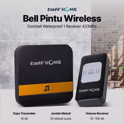 TaffHOME Bell Pintu Wireless Doorbell Waterproof 1 Receiver 433MHz - A9 - Black