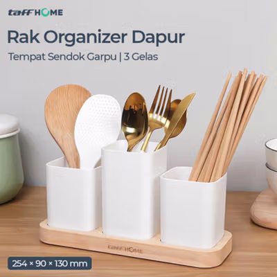 TaffHOME Rak Organizer Dapur Tempat Sendok Garpu 3 Gelas - LL251 - White