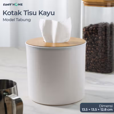 TaffHOME Kotak Tisu Kayu Multifungsi Model Tabung - ZJ002 - White