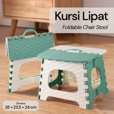 HUIXINGWANG Kursi Lipat Foldable Chair Stool - DCC02 - White/Green