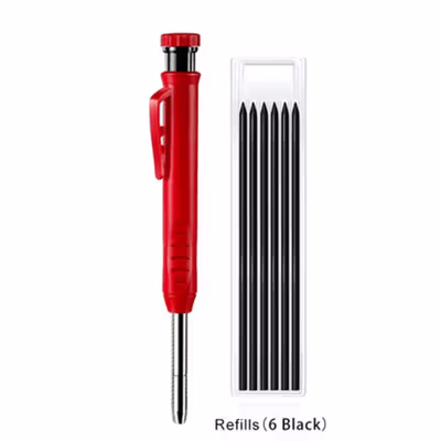BAILE Pensil Tukang Mekanik Carpenter Marking Pencil with Refill 6 PCS - B15322 - Black