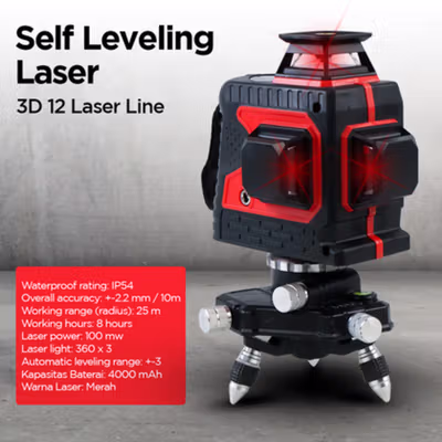 Yelong Self Leveling 3D Wall Meter Red Laser Beam 12 Line - Red