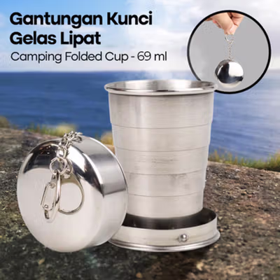 TaffSPORT Gelas Lipat Stainless Steel Foldable Cup Carabiner 69ml - BS75 - Silver