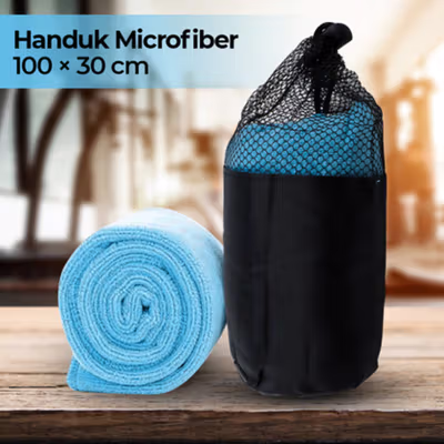 Handuk Microfiber Quick Dry 100x30cm with Storage Bag - W-580 - Sky Blue