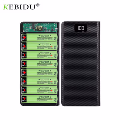 Kebidu Power Bank DIY Case Digital Display Dual USB Port 8 PCS 18650 - C18 - Black