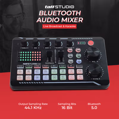 TaffSTUDIO Pro Audio Bluetooth Mixer Sound Card Live Broadcast Karaoke - F998 - Black