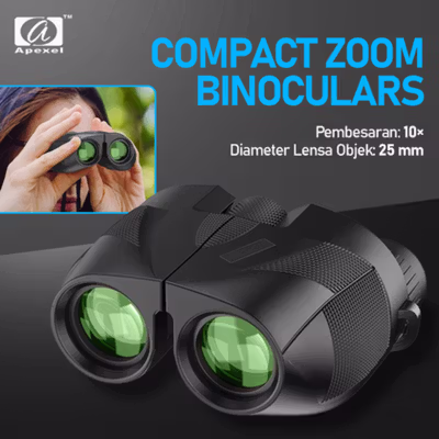 APEXEL Teropong Binoculars Compact Zoom 10x25mm - APL-PB10X25N - Black