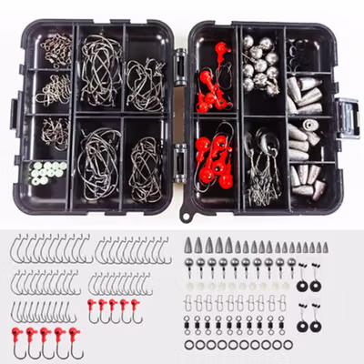 LUSHAZER Kail Pancing Fishing Hook Tackle Box Set 148 PCS - JY07 - Black