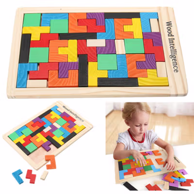 Mainan Puzzle Tangram Tetris Wooden Intelligence - WO01 - Multi-Color