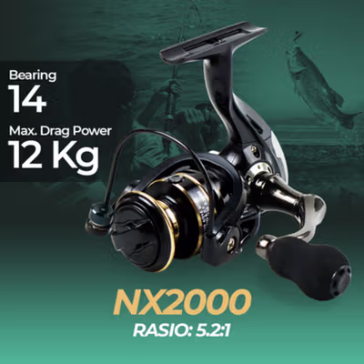 TaffSPORT Reel Pancing Spinning Fishing Reel 5.2:1 2000 - NX2000 - Black