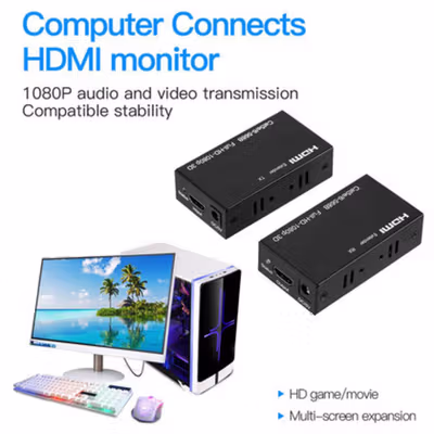 Amkle HDMI Over Ethernet Extender Cat5/6 1080P 60M - AM40 - Black