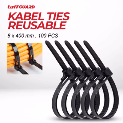 TaffGUARD Kabel Ties Zip Cable Organizer Reusable 8x400mm 100 PCS - NL816 - Black