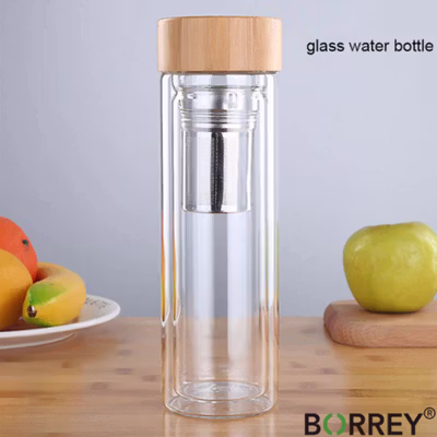 BORREY Botol Minum Kaca Tea Infuser Glass Bottle 330ml - BR-029 - Transparent