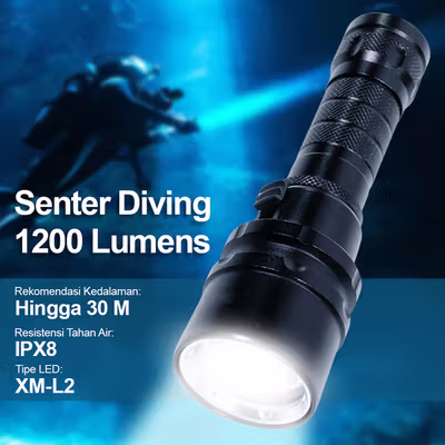 TaffLED Senter Selam Diving XM-L2 Waterproof 30M 1200 Lumens - G300 - Black