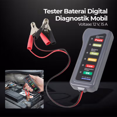 ELS Tester Baterai Digital Diagnostik Mobil 12V 6 LED - AHX-009 - Black