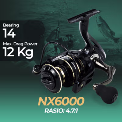 TaffSPORT Reel Pancing Spinning Fishing Reel 4.7:1 6000 - NX6000 - Black