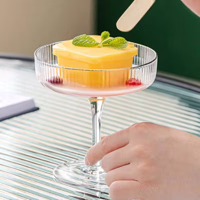 One Two Cups Gelas Kaca Aesthetic Pudding Es Krim Stripe Dessert Glass 220ml - L005 - Transparent