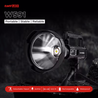 TaffLED Senter LED XHP50 Tripod Rechargeable Waterproof IPX6 20W - W591 - Black